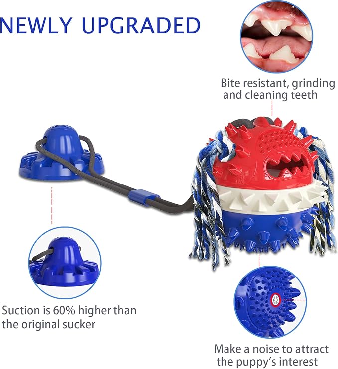 Askhald Aggressive Chewer Dog Toys - Rope Toys with Suction Cup, Teething Treats & Puzzle Food Dispensing Ball (Navy Blue)