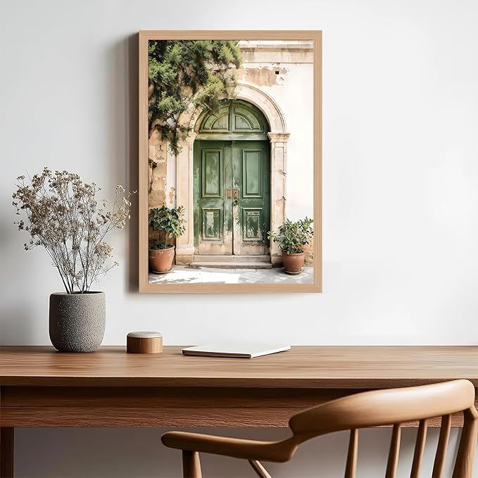 skysoon Mallorca Green Door Wall Art, Boho Mediterranean Architecture Print | Abstract Mediterranean Architecture Print, for Living Room Bedroom Office 12x16 Inch