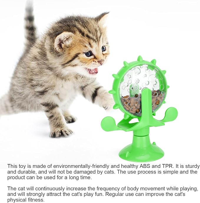 Cat Food Leakage Toy, Windmill Treat Dispensing Cat Puzzle for Indoor Cats, Interactive Slow Feeder with Suction Cup for Kitten Snacks, Mental Enrichment & Fun Play