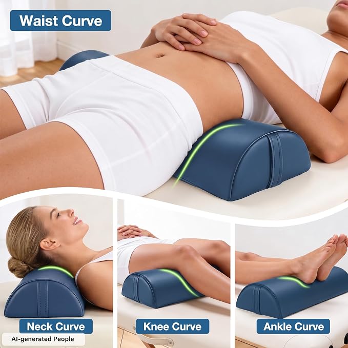 Noverlife Upgraded Large Bolster for Massage Table, 24 x 8 x 4 in Massage Bolsters for Under Legs, Neck, Ankles Pain Relief, Under Knee Pillow, PU Leather Half Moon Bolster Pillow for Spa/Home