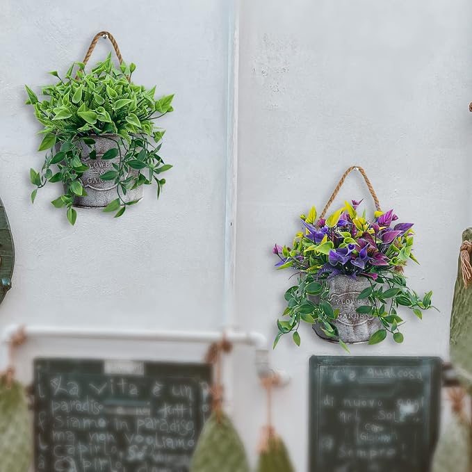 XONOR 4Pcs Galvanized Metal Hanging Wall Planter, Rustic Wall Flower Vase for Succulents Herbs Country Home Farmhouse Decoration (2)