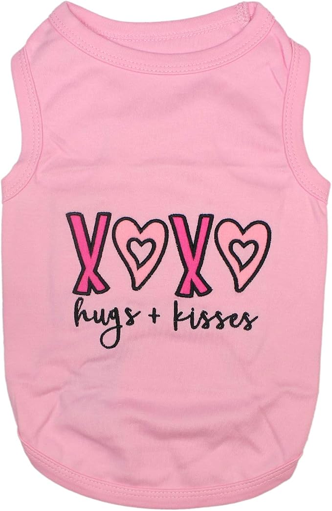Parisian Pet Dog Shirt – 100% Cotton Shirts for Large Dogs – Pink XOXO Sleeveless Puppy Clothes – Lightweight and Breathable Girl Dog Clothes – Summer Pet Apparel - Stretchy Tshirts for Dogs