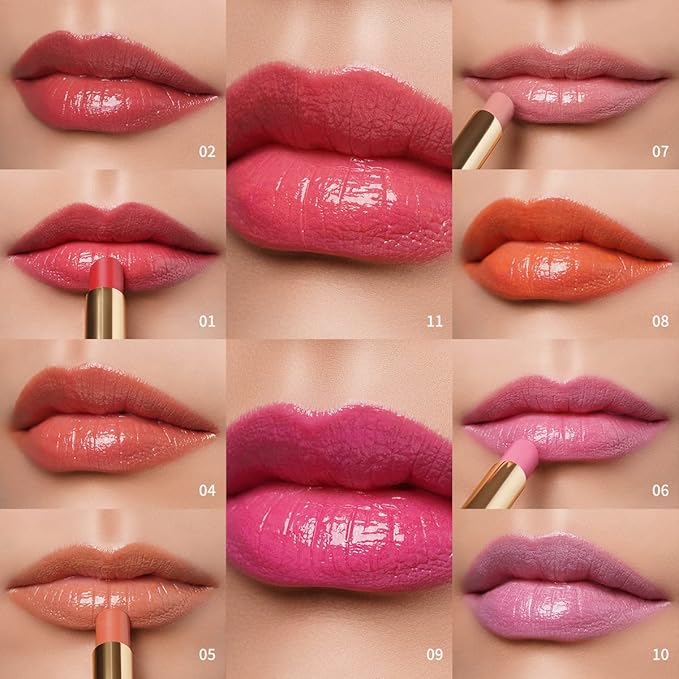 Oulac Coral Peach Red Lipstick for Women - Moisturizing Lip Stick Red, Glossy Tinted Lip Balm, Sheer Shine Juicy Finish, Lightweight and Hydrating Formula for Dry Lip Care, Vegan 2.2g/0.07oz (04)