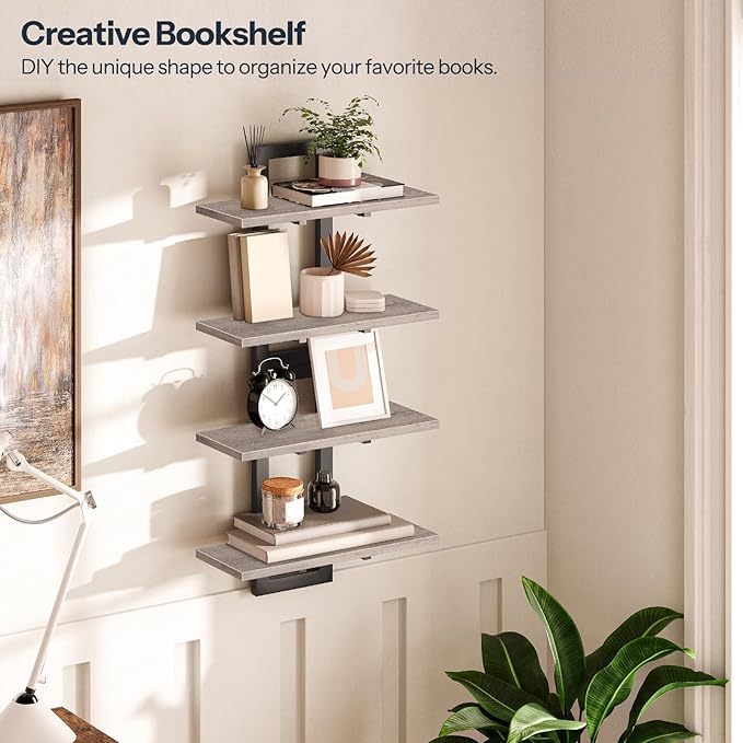 HOOBRO Floating Shelves, 15 Inch Wall Shelf Set of 2, Wall Mounted Storage Shelves 2-Tier, Hanging Bathroom Shelves, for Living Room, Bedroom, Bathroom, Kitchen, Greige BG32BJ01