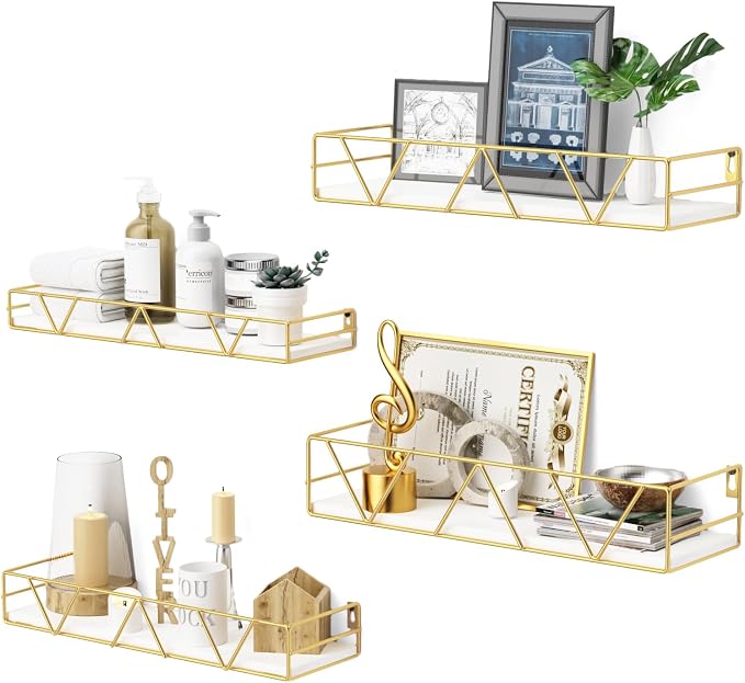 Floating Shelves Set of 4, Wood Wall Shelf, Farmhouse Shelf for Bedroom | Wall Mounted Floating Shelf for Living Room, Bedroom, Bathroom, Kitchen, Office