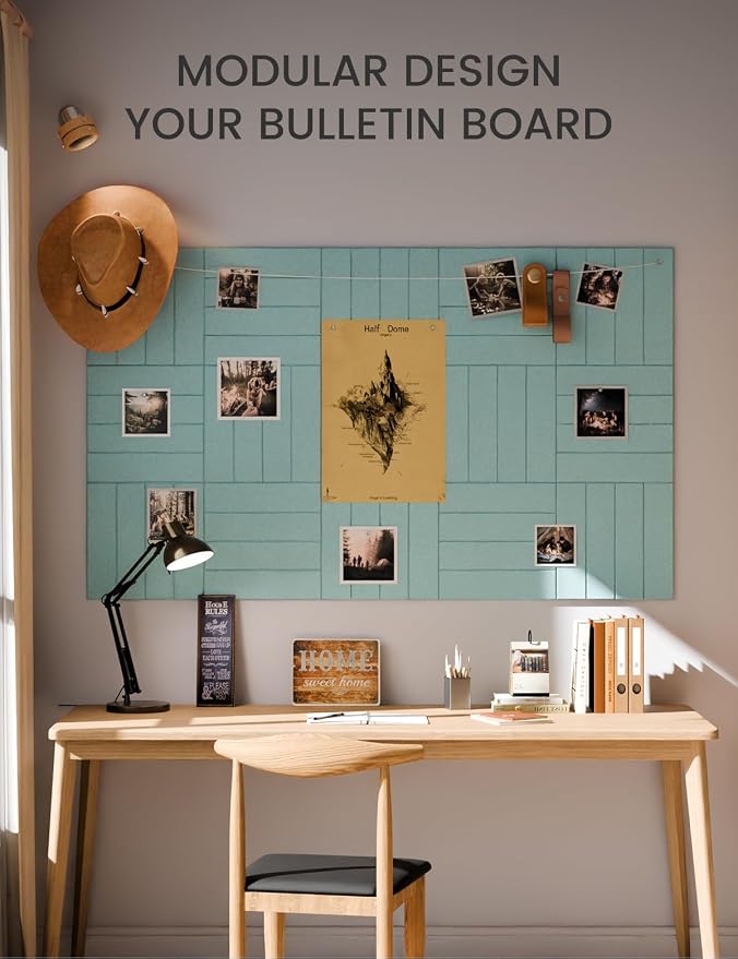 Fluxynara Felt Bulletin Board & Cork Board Alternative, Aqua Blue | 36" x 24" Pin board, Removable Adhesive Tabs, Easy Install Without Wall Damage, For Home Office Decor