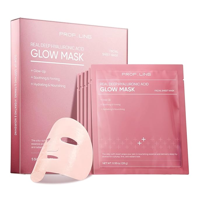 REAL DEEP HYALURONIC ACID GLOW MASK - Hydrating & Brightening Face Mask for Dry/Combination Dry Skin, Reduces Dullness & Fatigue, Camellia Fabric, 24H Moisturization