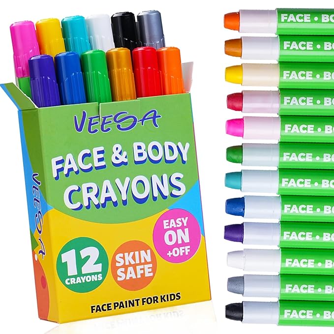 Face Paint for Kids, 12Pcs Face and Body Paint Crayons, Safe and Washable Face Paint Sticks for Adults Kids Party, Christmas Makeup, School Event, Cosplay