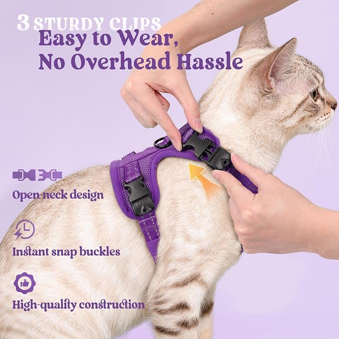 rabbitgoo Cat Harness and Leash, Easy-on with Neck Buckle, Purple