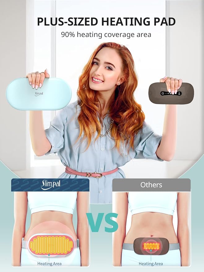 Slimpal Heating Pad for Period Cramps, Plus-Sized Portable Electric Heating Pad, Menstrual Cordless Heat Belt Back, Belly, Waist Pain Relief, Christmas Stocking Gift for Her Girl Women, Light Blue