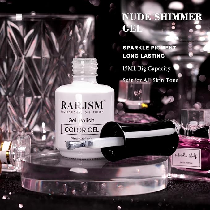 RARJSM Glitter Gel Nail Polish Nude Milky White Silver Shimmer Pigment Jelly Creamy White Yellow Gel Polish Neutral Color 15ml Sparkle Natural Color Soak off UV LED Cured for Home Salon DIY Nail Art