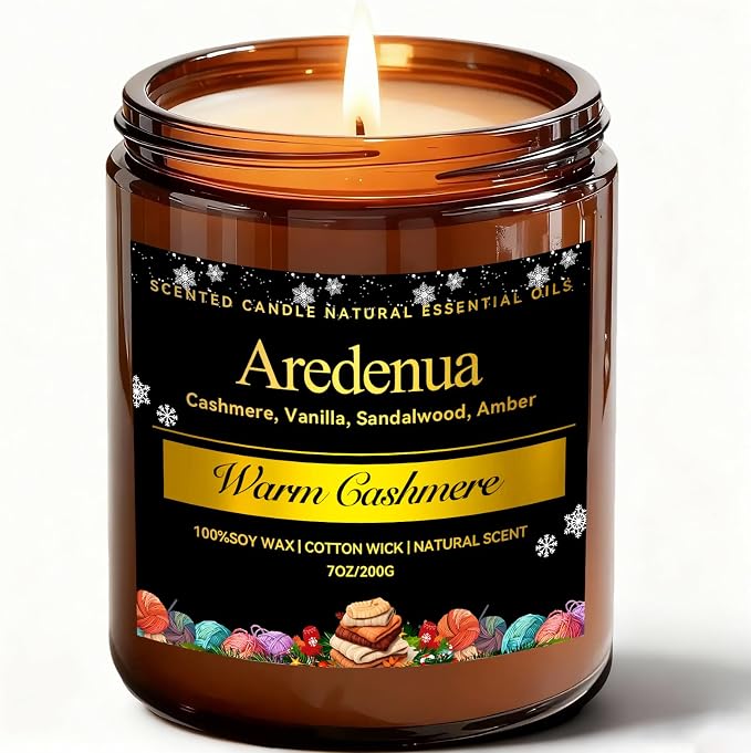 Warm Cashmere Scented Candle – Cozy Cashmere & Soft Vanilla Clean Scent, Soy Candles for Home Scented, 50 Hours Burn Time Long Lasting Candle for Relaxation - 7oz Aromatherapy Candles