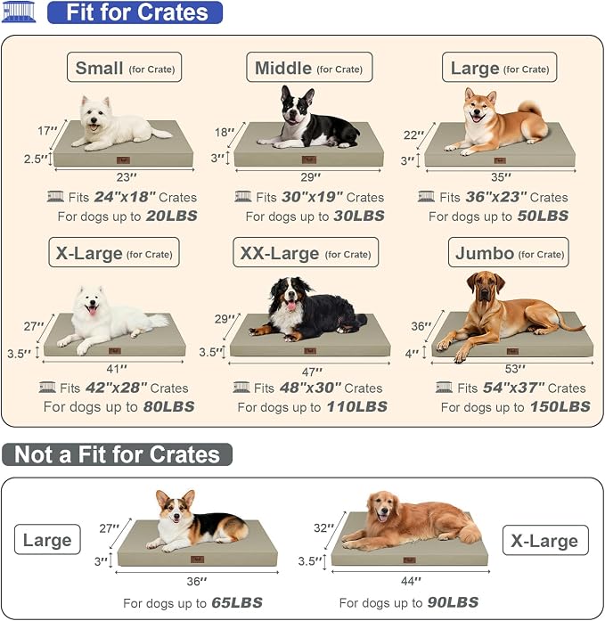 Outdoor Waterproof Orthopedic Dog Bed for Large Dogs | Egg Crate Foam for Joint Support, TPU Waterproof Layer, Machine Washable 1680D Oxford Cover, 36 x 27 Inch, Up to 65 lbs