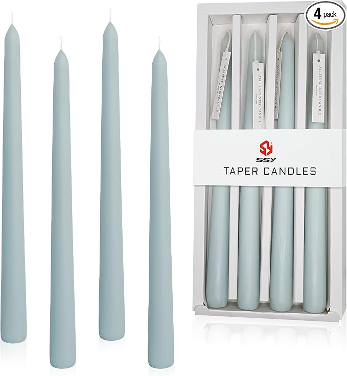 10 Inch Taper Candle Set of 4 - Sea Salt Scented Candles - Soy Wax Home Decor Candles - Gift Ideas for Wedding Party Dinner Holiday Decoration