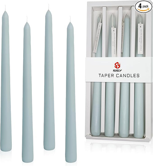 10 Inch Taper Candle Set of 4 - Sea Salt Scented Candles - Soy Wax Home Decor Candles - Gift Ideas for Wedding Party Dinner Holiday Decoration