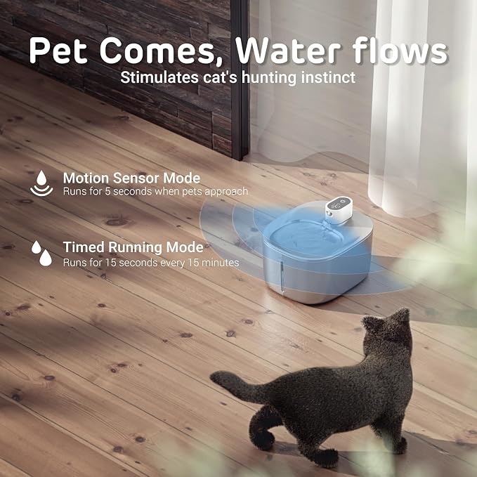 iPettie Runway Wireless Pump Cat Water Fountain with 4 Filters - Waterproof Self-Contained Battery, Stainless Steel, 1.1 Gal/135oz, Motion Sensor, 5-Stage Filtration for Pets, Upgraded Cordless
