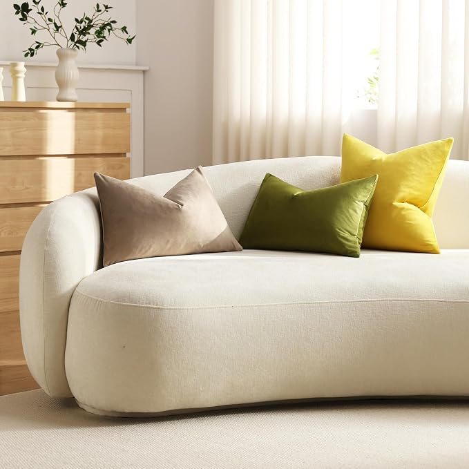 Lumbar Pillow Covers 12x20 Chartreuse: Pack of 2 Cozy Soft Velvet Rectangular Modern Luxury Decorative Throw Pillow Cases for Sofa Couch Living Room Bed Home Decor