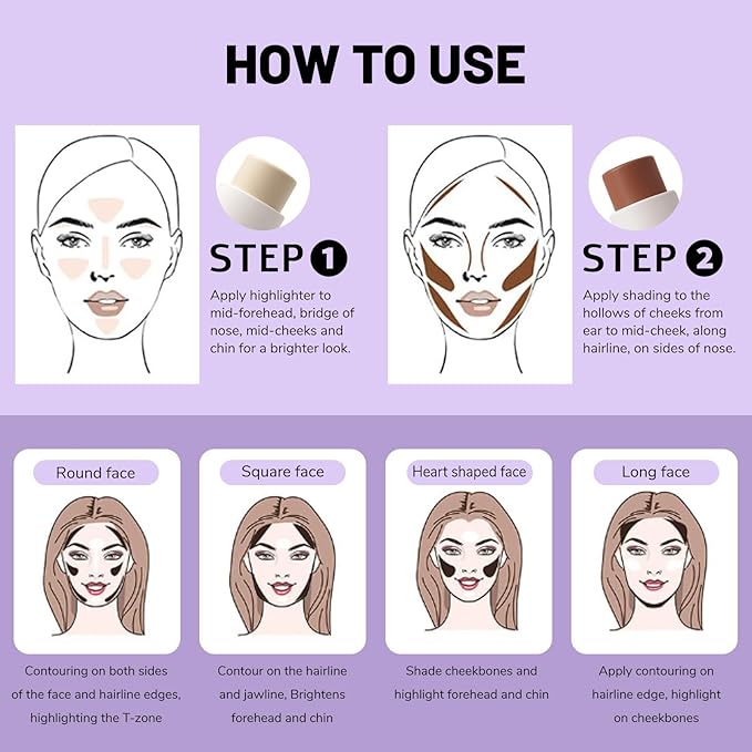 Cream Contour Stick Kit for Mature Skin, Moisturize Bronzer Pen and Highlighter with Brush, Brightens & Shades Pencil, Long Lasting & Smooth Gliding Face Illuminator for Older Women
