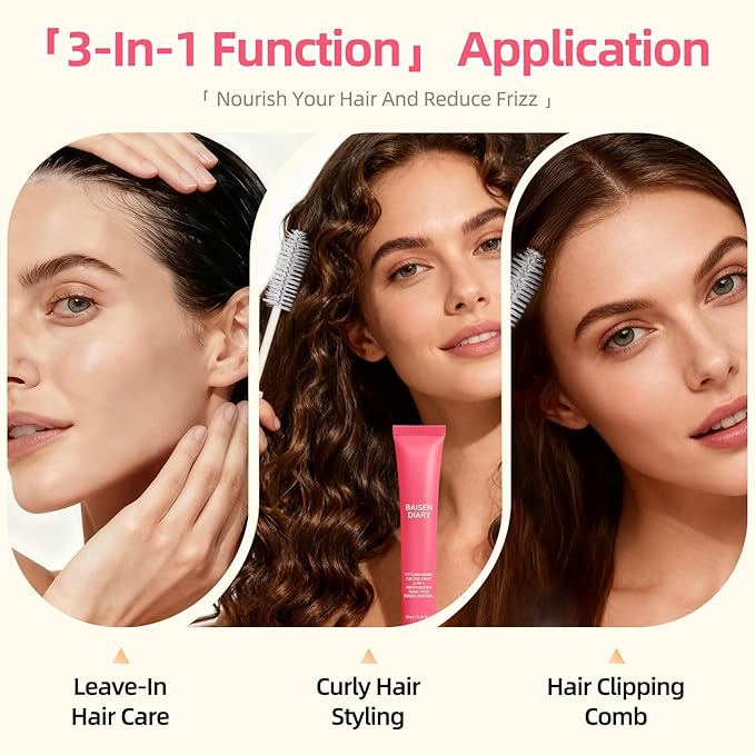 Hair Cactus Fruit 3-in-1 Hair Styling Cream & Flyaway Taming Wand – Sleek Finish, Frizz Control, Edge Smoothing & Hair Shine | Natural Oils Formula | Lightweight, Non-Greasy, Travel Size Styling Stick