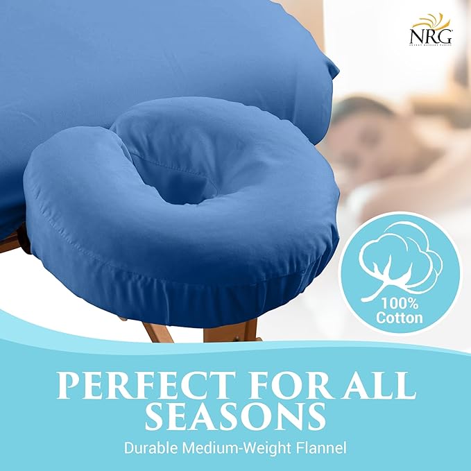 Deluxe Flannel Face Cradle Covers by NRG - 100% Brushed Cotton Face Rest Covers - Protect Your Massage Table Face Cradle - Adds Warmth and Comfort - 13" x 13" x 6" - 200 Thread Count - Twilight Blue