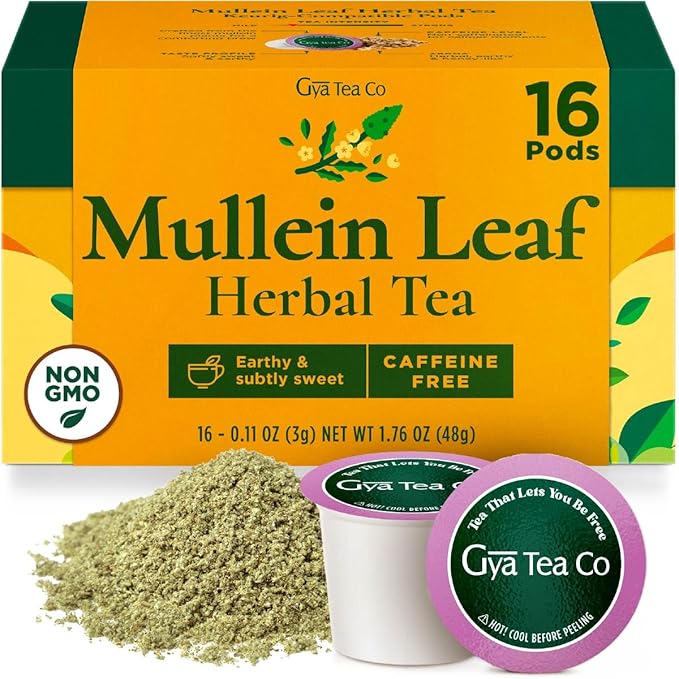 Gya Tea Co Mullein Leaf Herbal Tea Pod (16 Count)- Decaf Wellness Tea for Body Comfort & Relaxing