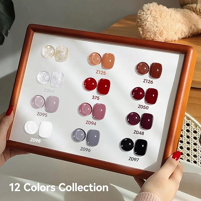 Gellen 12-Color Nail Polish Set, 10ml Fall Winter Trendy Air Dry Regular Nail Polish for Women Finger Toe & Fake Nails, Not UV Gel, Toxin TPO HEMA Free, Black White Gray Nude Red Brown Gold Silver Set