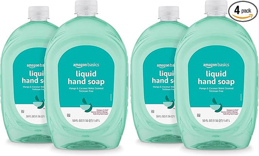 Amazon Basics Liquid Hand Soap Refill, Mango & Coconut Water Scent, Triclosan-Free, 50 Fl Oz (Pack of 4)