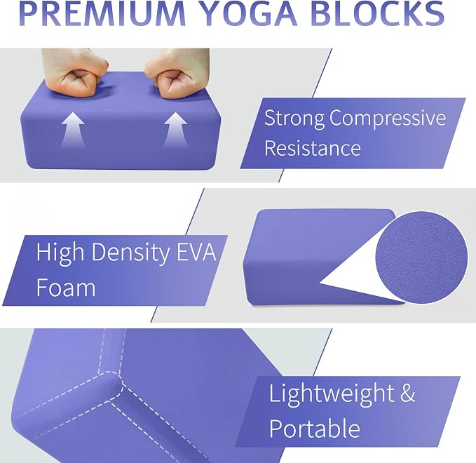 Yoga Blocks 2 Pack, Premium Yoga Brick Foam Blocks to Improve Strength, Flexibility & Balance, Light Weight - Safe and Stable Support for Yoga, Pilates, Meditation & Stretching