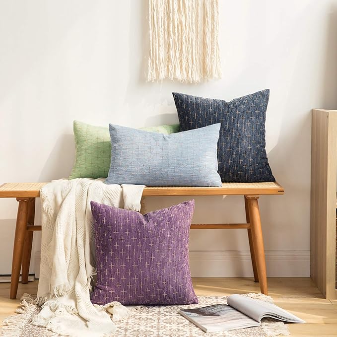 MIULEE Pack of 2 Decorative Burlap Linen Throw Pillow Covers Modern Farmhouse Vintage Pillowcase Rustic Woven Textured Cushion Cover for Sofa Couch Bed 20x20 Inch Blue