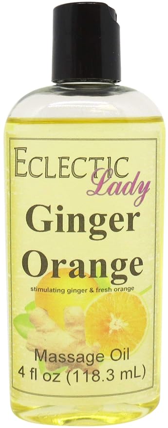Ginger Orange Massage Oil, 4 oz, With Sweet Almond Oil and Jojoba Oil