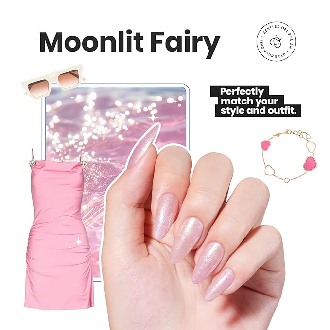 Beetles Pink Nail Polish Set, 6 Colors Glitter Quick Dry Nail Polish Kit Sly Moonlit Fairy Fingernail Polish Gifts for Women Salon DIY Spring Nails