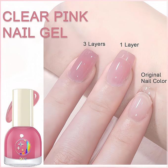 NovaCharm Pink Jelly Nail Color, Water Based Quick Dry Sheer Gloss Polish for Women & Girls, Non Toxic Transparent Soft Pink Peel Off Nail Color for Home Salon DIY, 9 ML