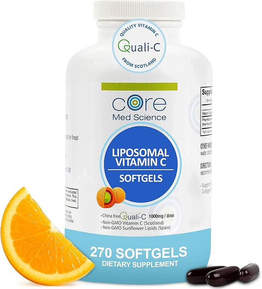 Liposomal Vitamin C 1000mg by Core Med Science, 270 Softgels - Non-GMO Natural Liposomal Vitamin C Supplement That Promotes Healthy Skin - Immune System Booster for Adults, Supports Collagen Formation