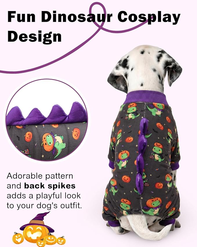 CuteBone Dinosaur Costume Halloween Dog Pajamas, Stretchy Spandex Crystal Velvet Sleepwear Coat for Small Dogs, Soft & Warm Pet Outfit Clothes for Cold Weather, Cozy Pullover Design COSP24XL