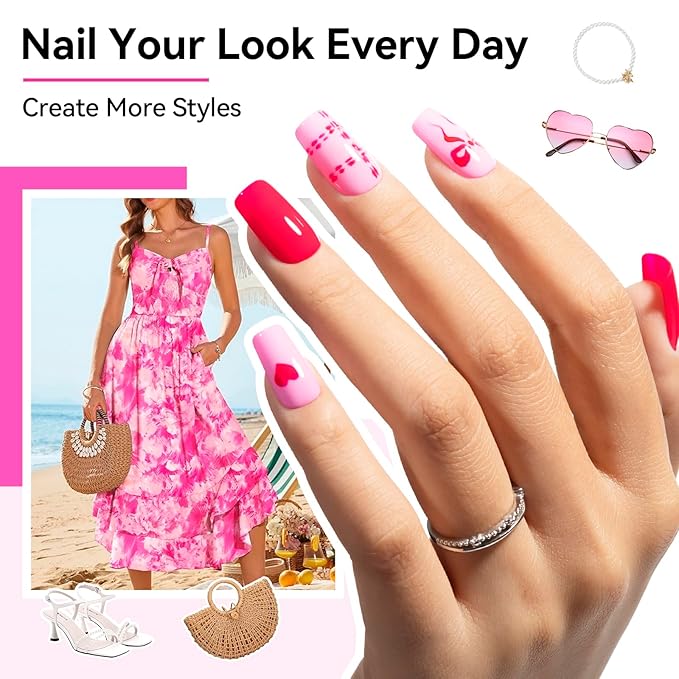 Hot Pink Nail Polish Set - 6 Colors Neon Pink Light Pink Shades Pastel Pink Air Dry Regular Nail Polish Pack for All Skin Tones, Rich in Castor Oil, Non Gel, Salon-Quality Nail Art Gift