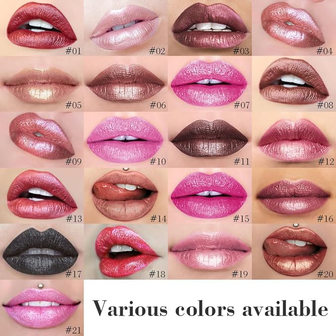 evpct Crushed Ruby Red Metallic Glitter Lip Liner and Lipstick Combo Lip Gloss Stain Set Makeup for Women Long Lasting Waterproof 24, Red Frosted Metallic Shimmer Glossy iridescent Liquid Lipstick 18