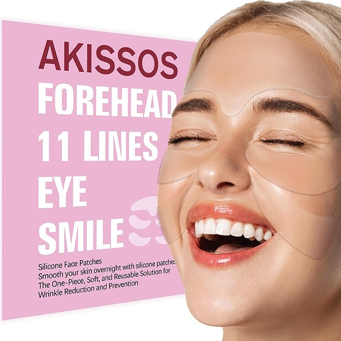 Akissos 5PCS Silicone Facial Wrinkle Patches,Super Hydration Forehead Wrinkle Patches,Anti Wrinkle Patches to Smooth Under Eye,Smile Line Patches Overnight,After Skin Care,Birthday Gifts for Women/Men