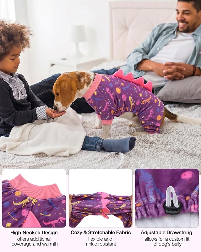 CuteBone Dinosaur Costume Dog Pajamas, Stretchy Spandex Crystal Velvet Sleepwear Coat for Small Dogs, Soft & Warm Pet Outfit Clothes for Cold Weather, Cozy Pullover Design COSP26L