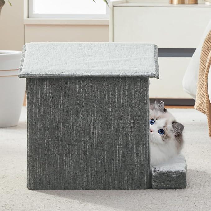 Cat Beds for Indoor Cats,Cat Houses,Cat Cave with Orthopedic Cushion,Foldable Cat Condos,Hideaway,Shelter,Gray Cat Tent for Small Dogs and Rabbit,Squirrel