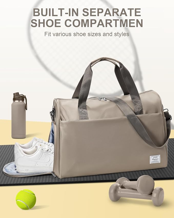 Travel Duffel Bags for Women Mens, Weekender Bag with Shoe Compartment Carry on Overnight Bag with Laptop Compartment Personal Item Travel Bag Gym Bag Hospital Bag Khaki
