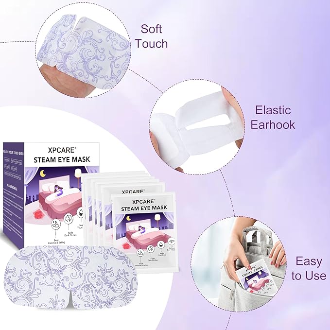 XPCARE 32 Pack Steam Eye Masks for Dry Eyes, SPA Warm Sleep Eye Mask, Disposable Heated Eye Mask for Dark Circles, Puffy Eyes, Relief Stress Eye Fatigue(Unscented)