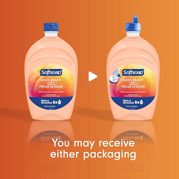 Softsoap Juicy Peach Liquid Hand Soap, Kitchen and Bathroom Hand Soap, Rich Fruity Scent, 50 fl oz Refill Bottle