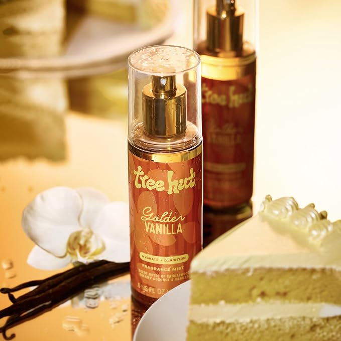 Tree Hut Golden Vanilla Hair & Body Mist, Hydrating & Alcohol-Free Body Spray, Warm Vanilla & Sandalwood Scent, Perfume Mist for Hair & Body, Everyday Fragrance Spray for Women, 6 oz