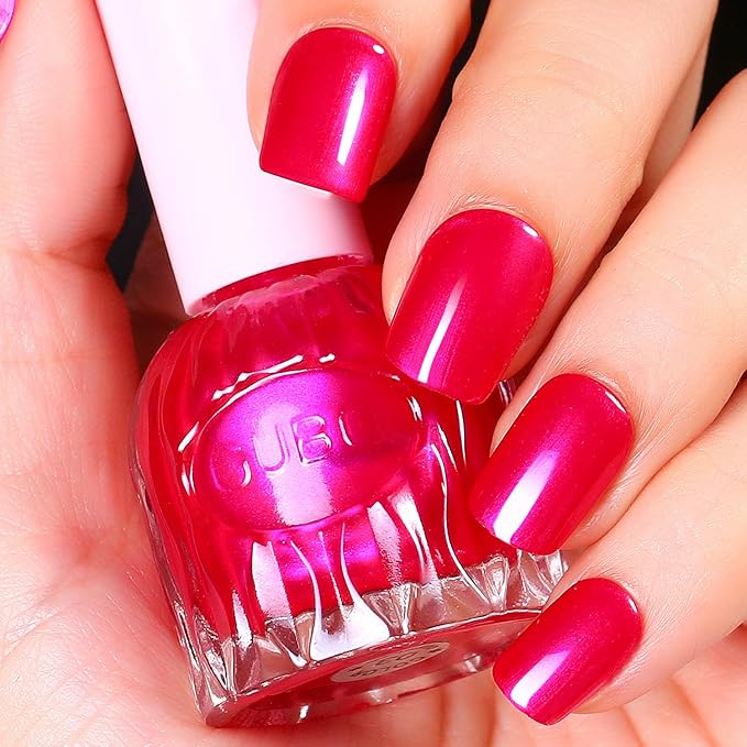 Major Dijit Quick Air Dry Nail Polish Glitter Crimson Regular Nail Polish Non UV Gel Hema 0.34 fl oz.