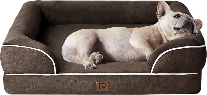 EHEYCIGA Orthopedic Dog Bed Medium Size Dog, Waterproof Washable Pet Beds | Non-Slip Bottom and Egg-Crate Memory Foam Dog Couch Bed with Washable Removable Cover, Brown