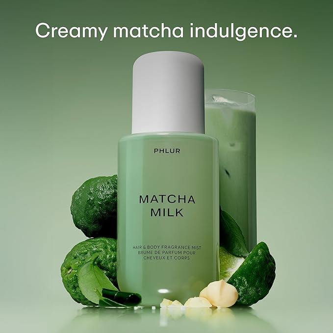 PHLUR Matcha Milk Body Mist, 8 Fl Oz - Hair and Body Perfume for Women, Bergamot, Matcha & Cream Perfume Body Spray with Vanilla, Amber and Musk Fragrance
