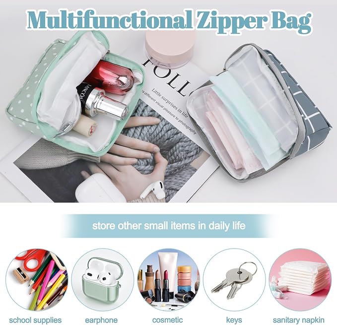 RETON 5 Pcs Sanitary Napkin Storage Bag, Portable Period Bag Period Pouch for Panty Liners Tampons Sanitary Pads, Menstrual Pad Bag Feminine Menstruation First Period Bags for Young Girls Women