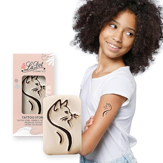 LaDot Temporary Tattoo Stamp– Easy-to-Use Reusable Ceramic Skin Stamp for Creating Custom Temporary Tattoos – Fun Body Art Tool for Parties, Events, and Festivals (Cat Head, Medium)