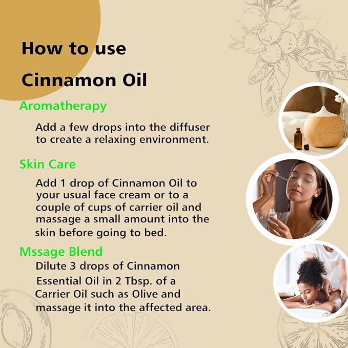 GM Gumili Cinnamon Oil - Pure Organic Essential Oil for Diffuser, Spray, Massage, DIY Candles & Soap - Cinnamon Bark Oil, 10mL