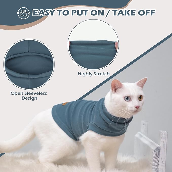 Cat Sweater Warm Fleece Pet Clothes for Cats Only | Soft Cat Vest Puppy Hoodie Coat, Fall Cold Winter Sweatshirt Pullover Clothing also for Small Dogs, Blue S